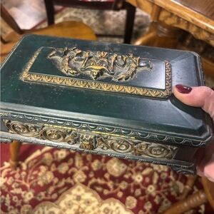 Vintage Green and Gold Decorative Box